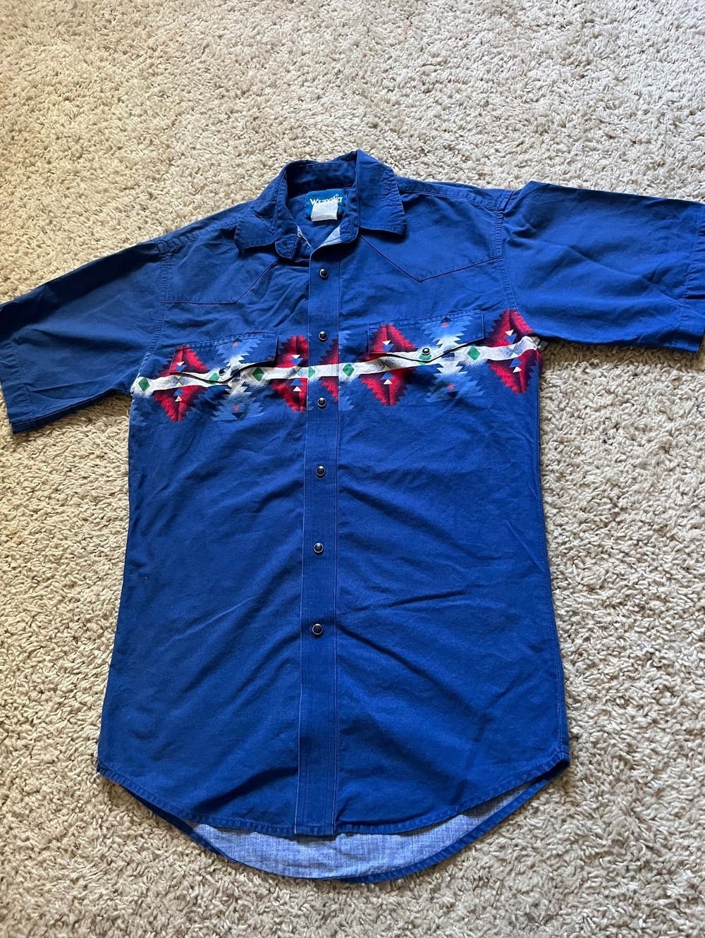Wrangler Western Shirts Pearl Snap Blue Short Sleeve Shirt